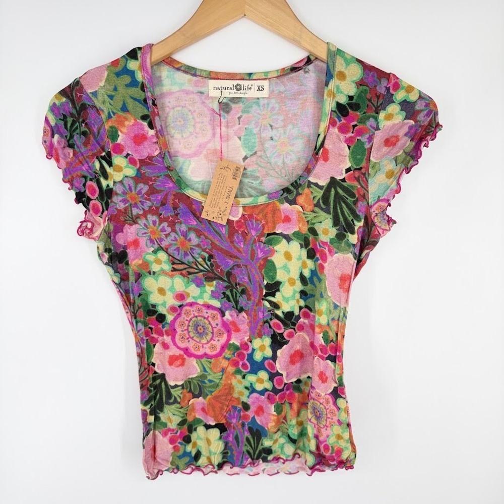 Natural Life Devon ButterSoft Short Sleeve Top XS Painted Garden Lettuce Baby